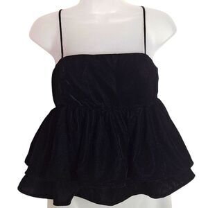 Urban Outfitters Velvet Babydoll Cami Top Black Peplum XS Womens